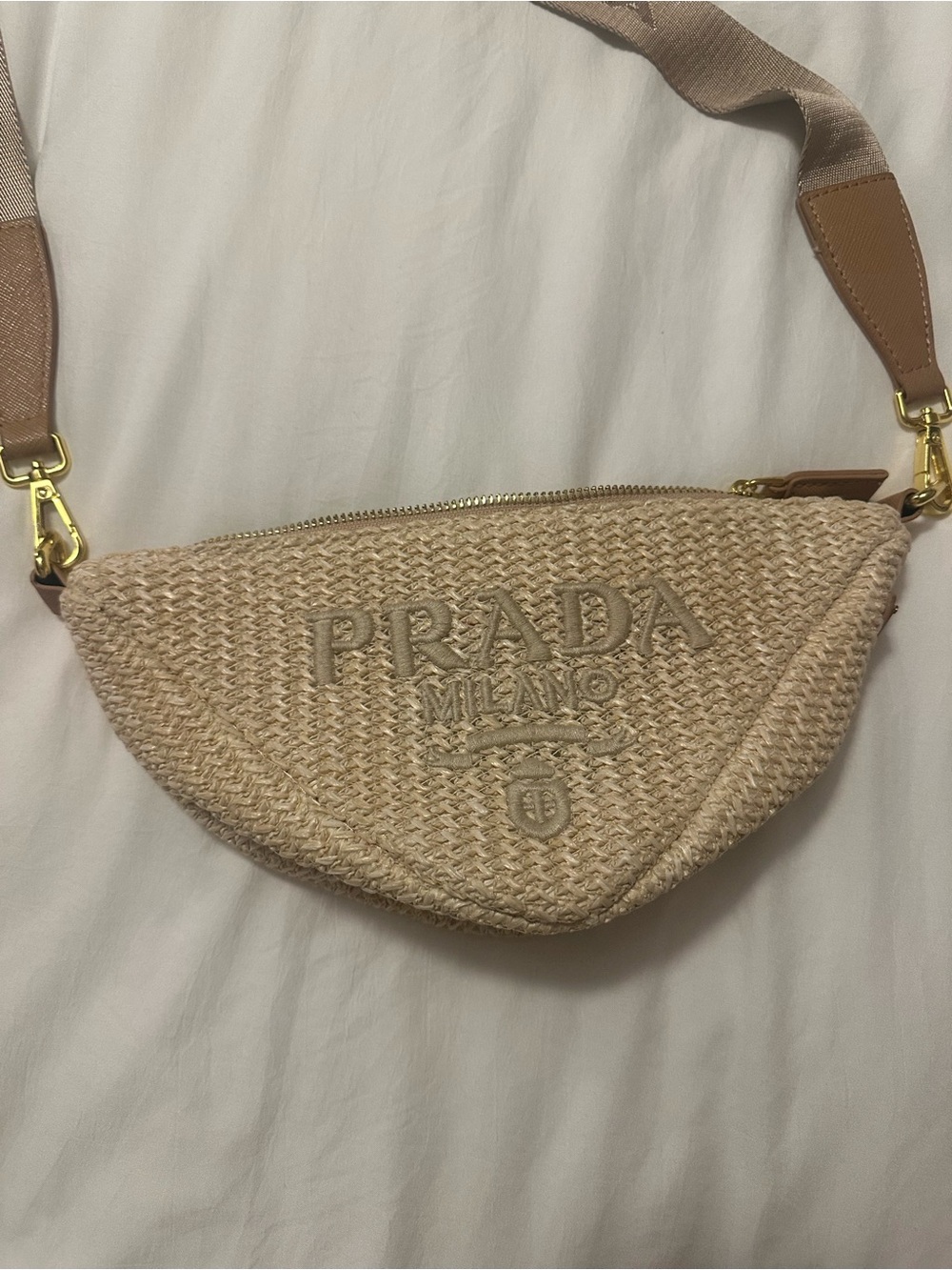 PRADA Milano Beige Woven Crossbody